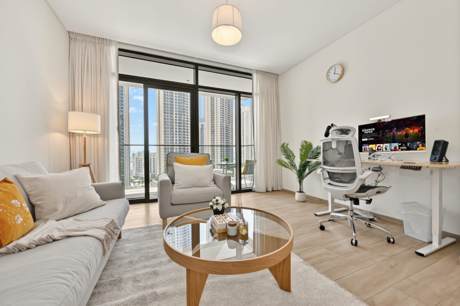 Living room with office